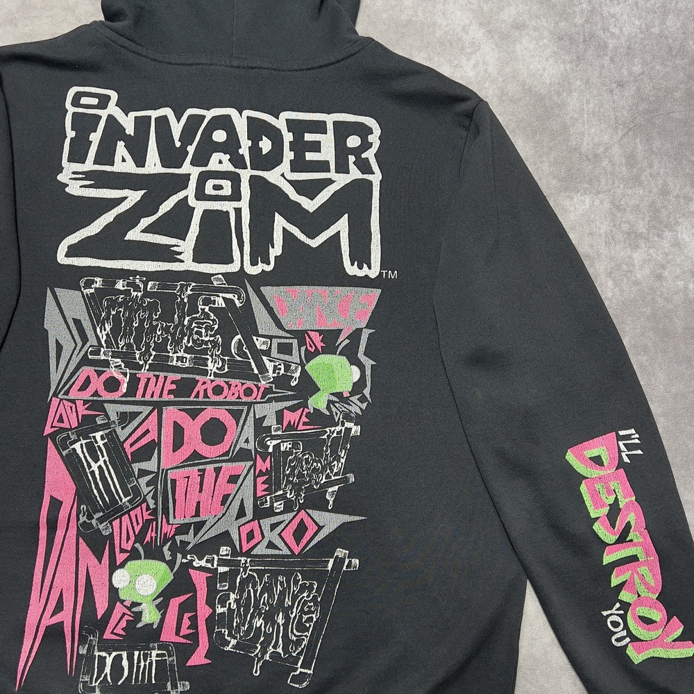 Nickelodeon Invader Zim Hoodie Mens Medium Black Full Zip Robot Dance Doomed